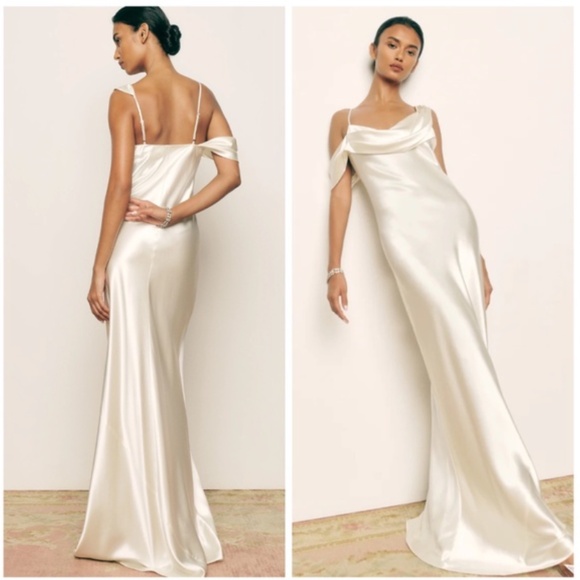 Reformation RONDA White Ivory Silk Maxi Dress Gown Size 10 Bridal Wedding w/ tag - Picture 1 of 14